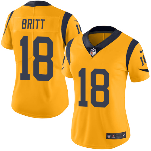 Women's Limited Kenny Britt Nike Jersey Gold - #18 Rush NFL Los Angeles Rams